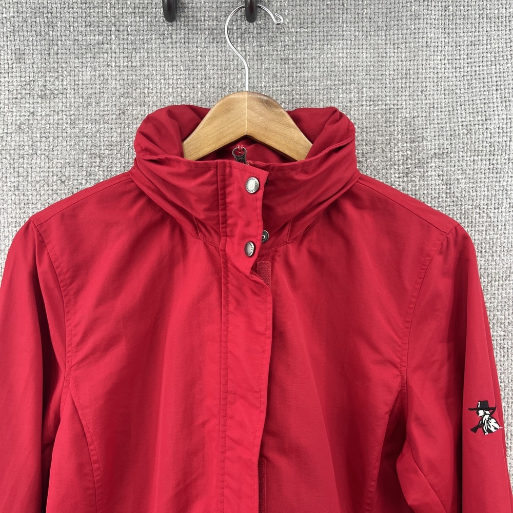Lands' End Women's Medium Red Windbreaker Jacket‎ Stowaway Hood Fleece Lined